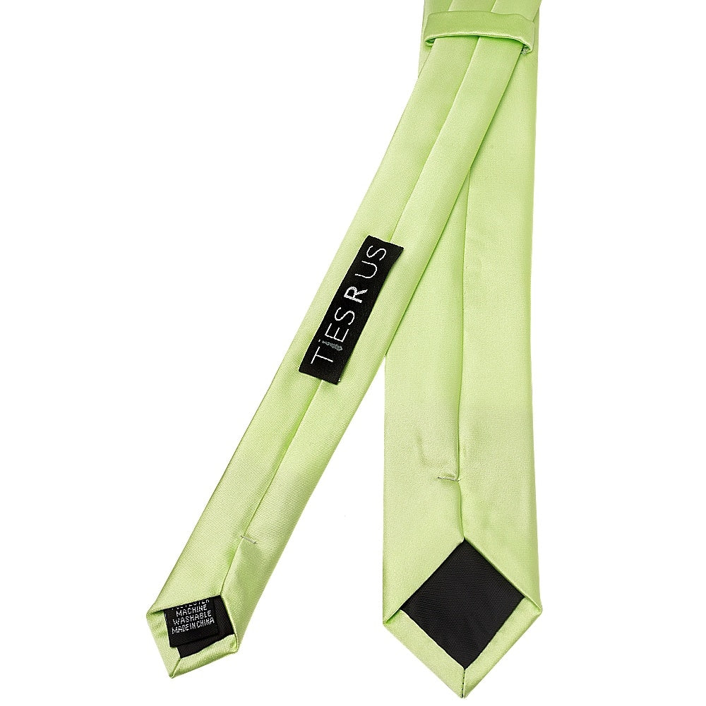Plain Avocado Green Satin Skinny Mens Tie And Pocket Square Set 4