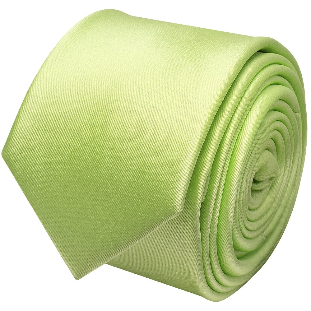Plain Avocado Green Satin Skinny Mens Tie 2