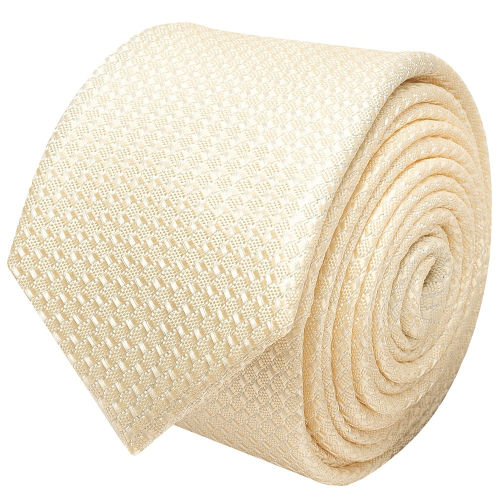 Ivory Textured Skinny Tie And Pocket Square Set 3