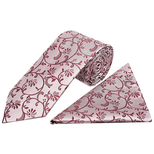 Burgundy Floral Classic Mens Tie And Pocket Square Set 1