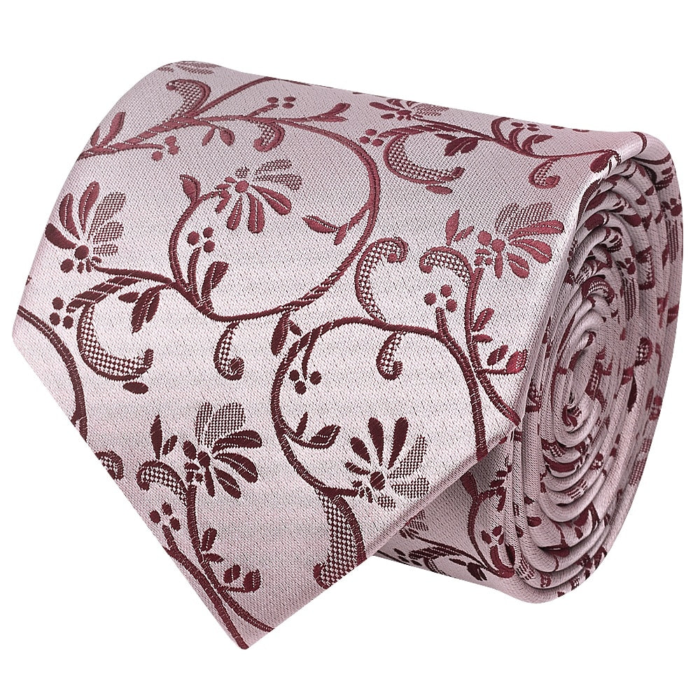 Burgundy Floral Classic Mens Tie And Pocket Square Set 3