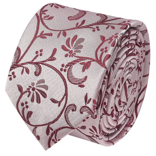 Burgundy Floral Skinny Mens Tie 2