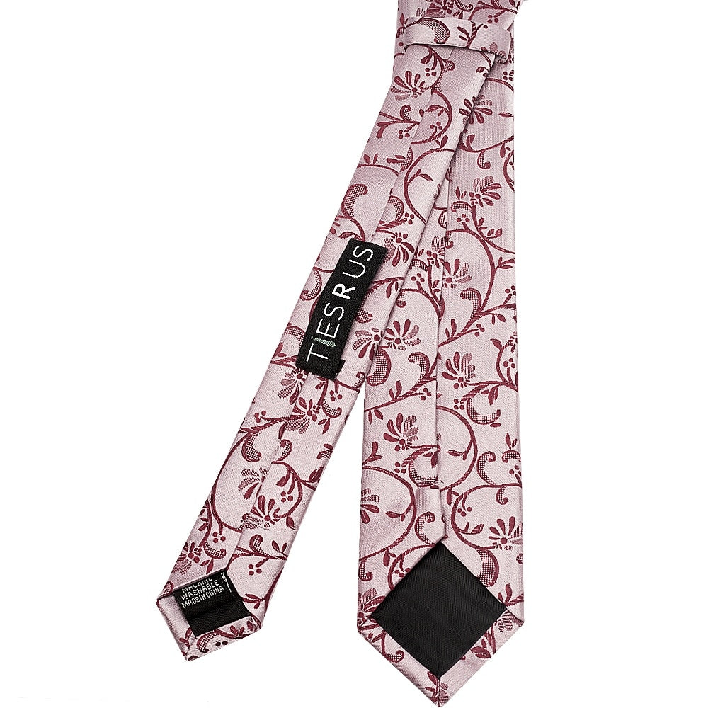 Burgundy Floral Skinny Boys Tie 3