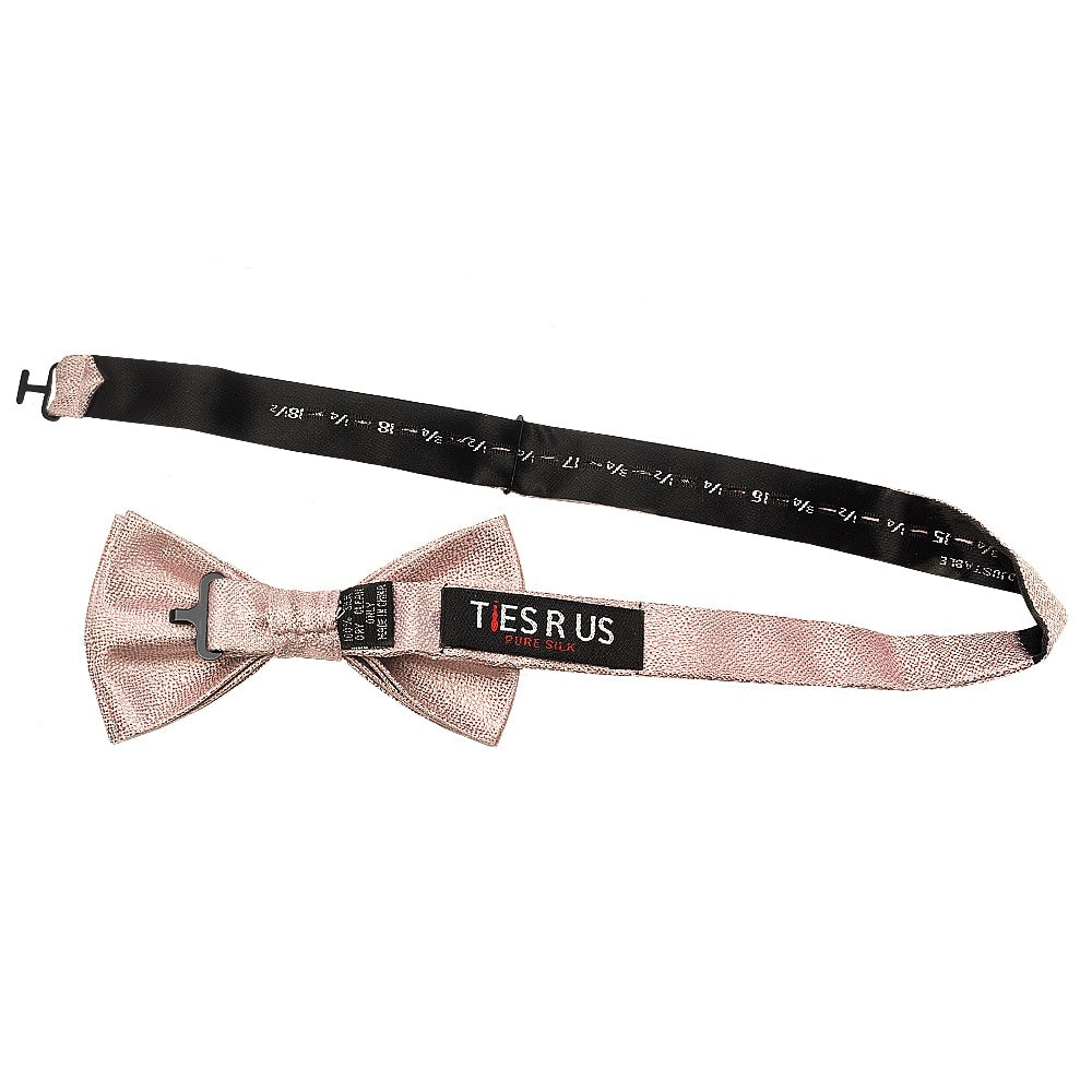 Plain Rose Gold Textured Silk Mens Bow Tie And Pocket Square Set 3