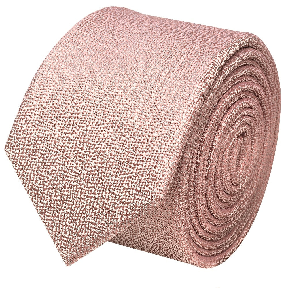 Plain Rose Gold Textured Silk Skinny Mens Tie And Pocket Square Set 3