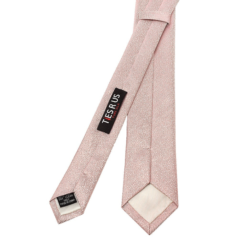 Plain Rose Gold Textured Silk Skinny Mens Tie 3