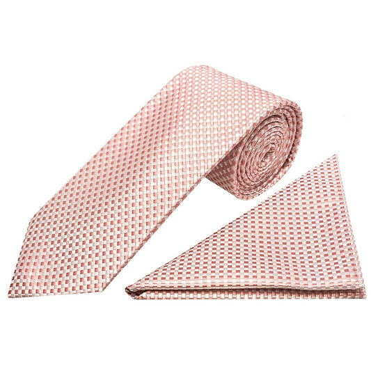 Rose Gold Diamond Neat Classic Mens Tie And Pocket Square Set 1