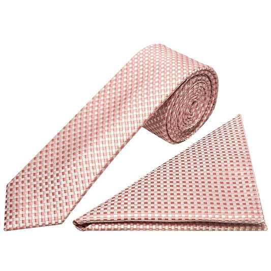 Rose Gold Diamond Neat Skinny Boys Tie And Pocket Square Set 1