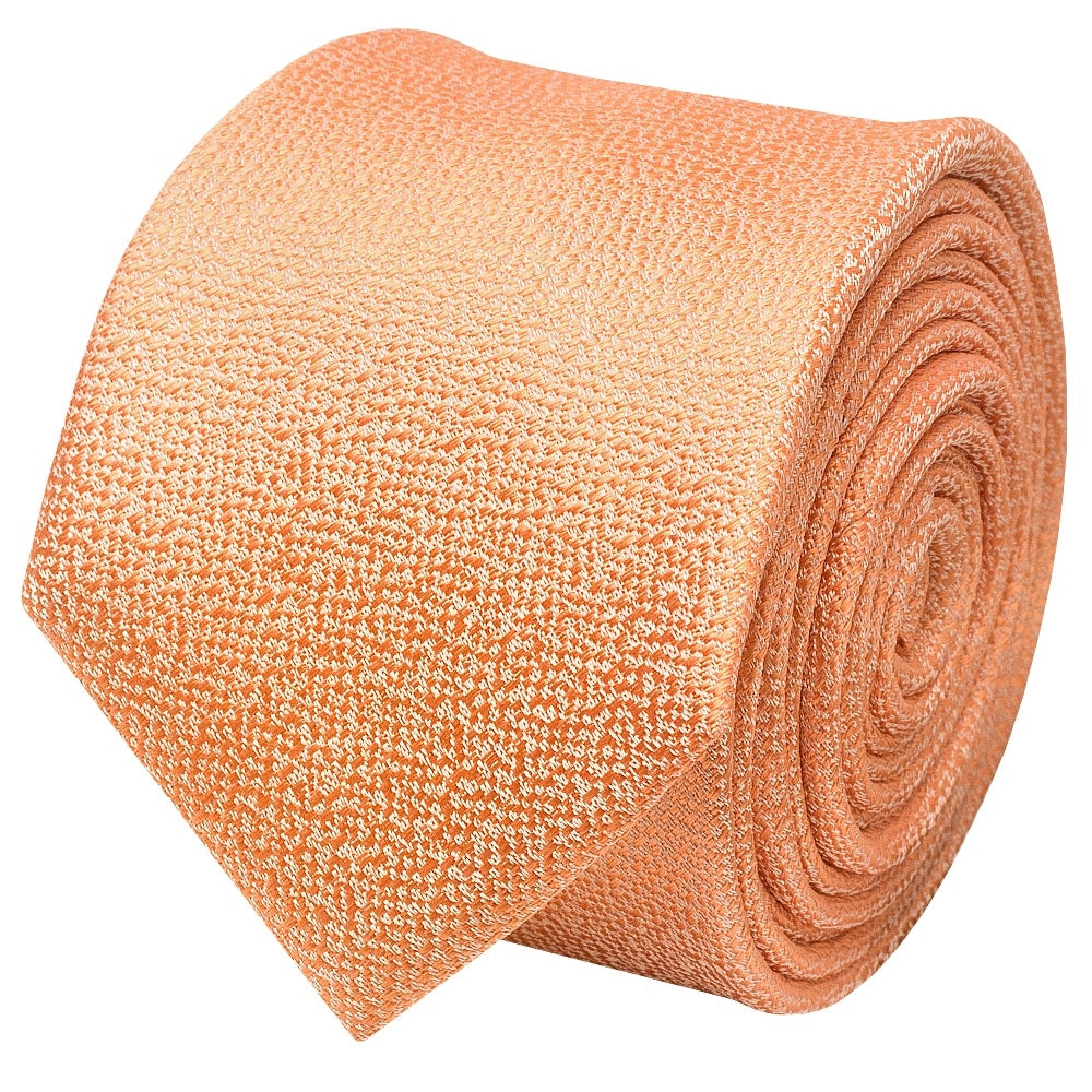 Plain Peach Textured Silk Skinny Mens Tie And Pocket Square Set 3