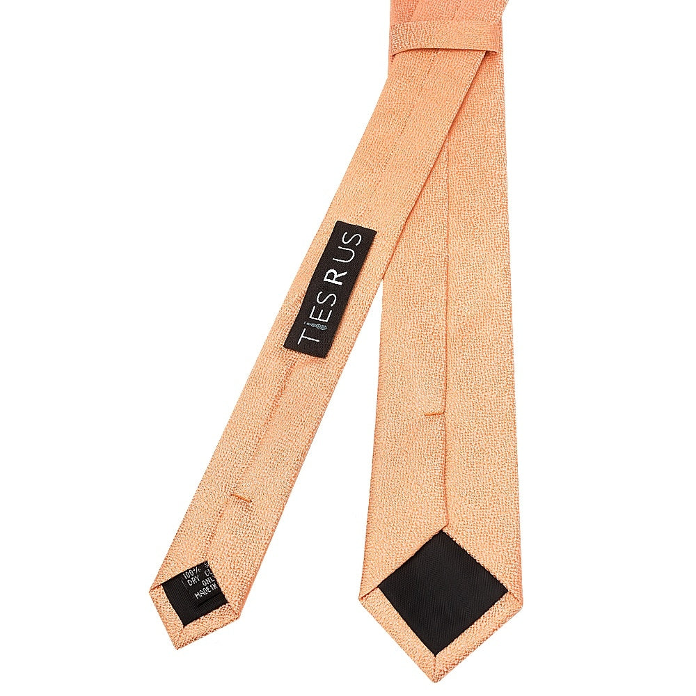 Plain Peach Textured Silk Skinny Mens Tie And Pocket Square Set 4