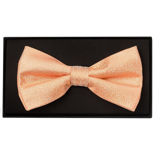 Plain Peach Textured Silk Mens Bow Tie And Pocket Square Set 2