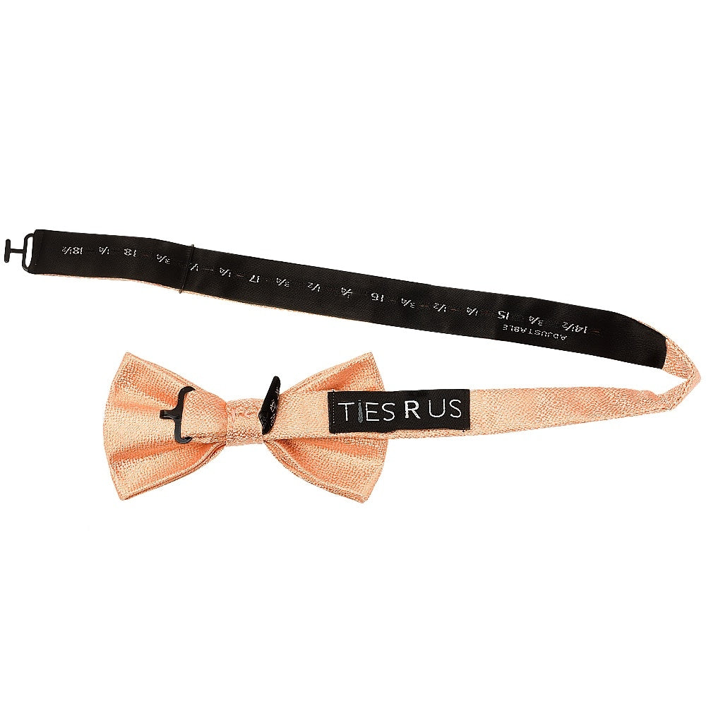 Plain Peach Textured Silk Mens Bow Tie And Pocket Square Set 3