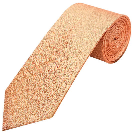 Plain Peach Textured Silk Classic Mens Tie And Pocket Square Set 2