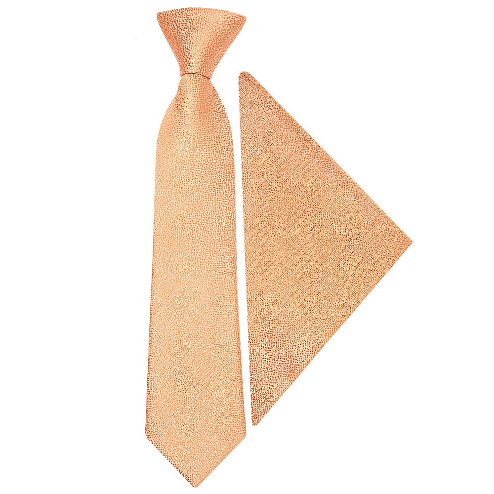 Pre Tied Peach Textured Silk Boys Tie And Pocket Square Set Age 4 7 1