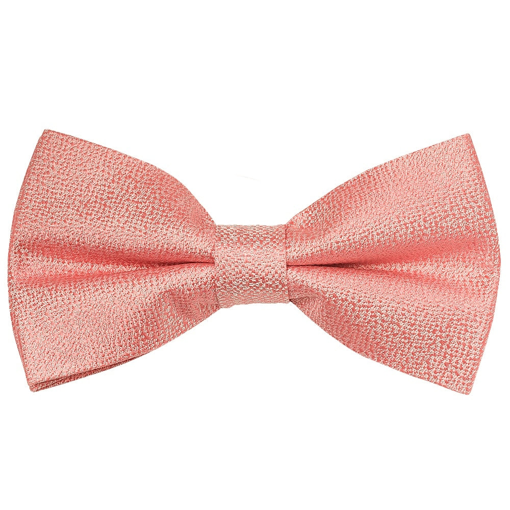 Pre Tied Pink Textured Silk Boys Bow Tie And Pocket Square Set 2