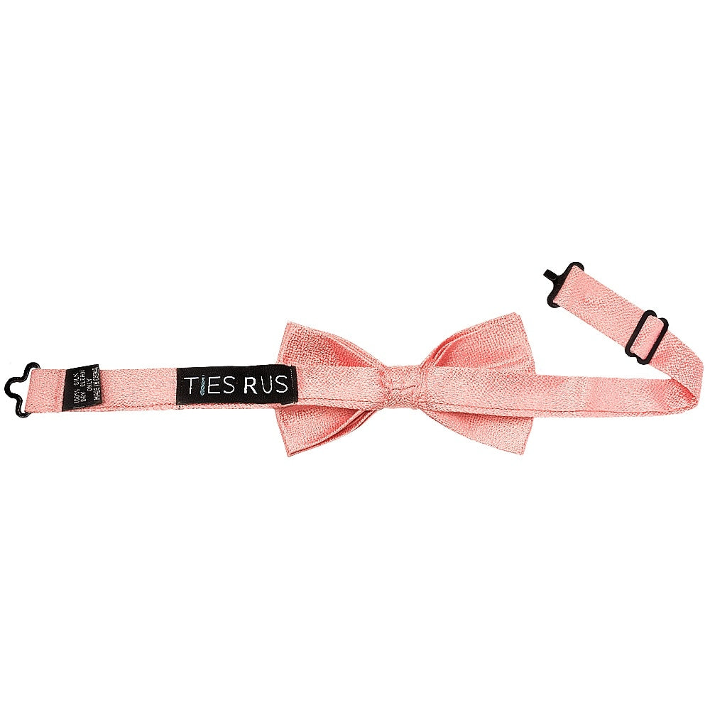 Pre Tied Pink Textured Silk Boys Bow Tie And Pocket Square Set 3
