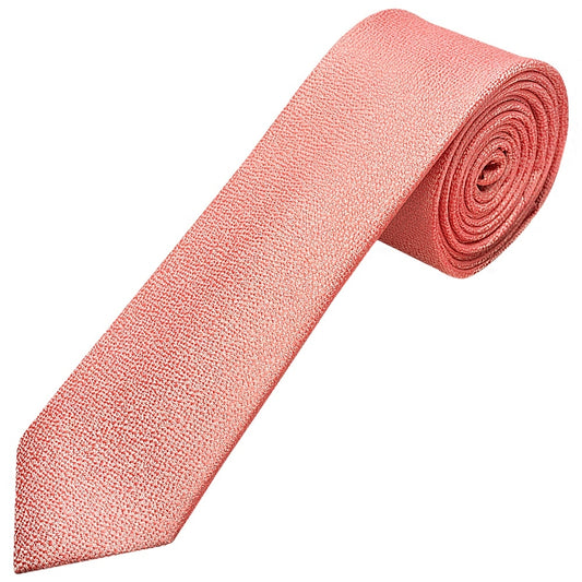 Plain Pink Textured Silk Skinny Boys Tie And Pocket Square Set 2