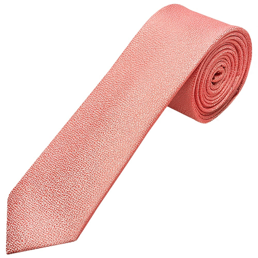Plain Pink Textured Silk Skinny Mens Tie And Pocket Square Set 2