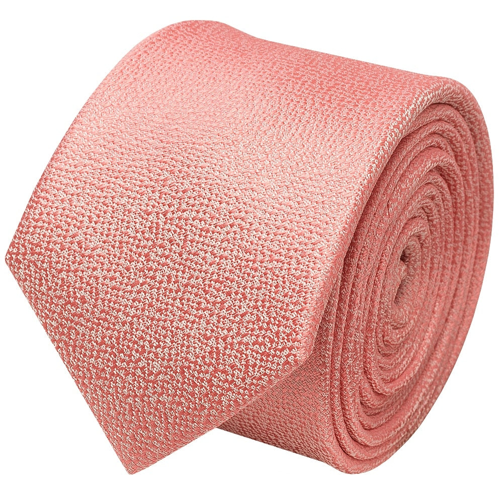 Plain Pink Textured Silk Skinny Mens Tie 2