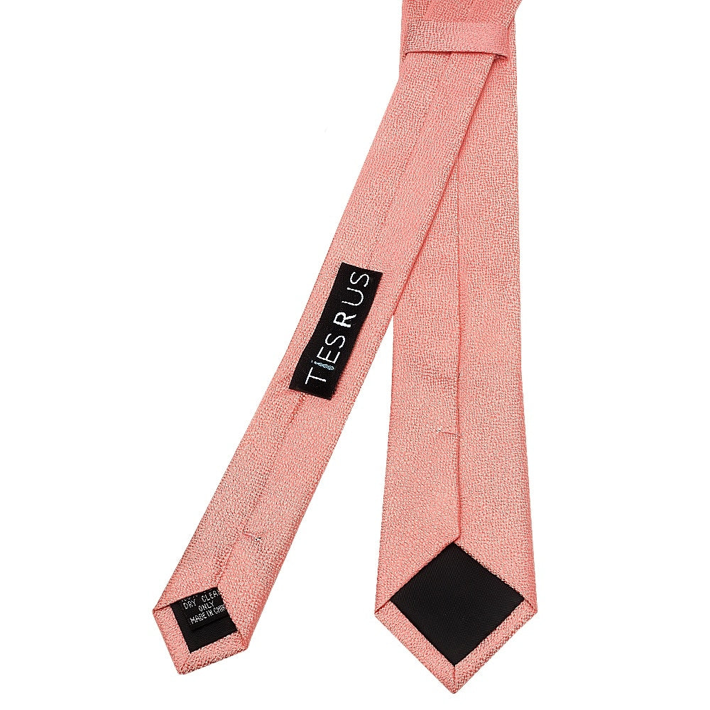 Plain Pink Textured Silk Skinny Mens Tie 3