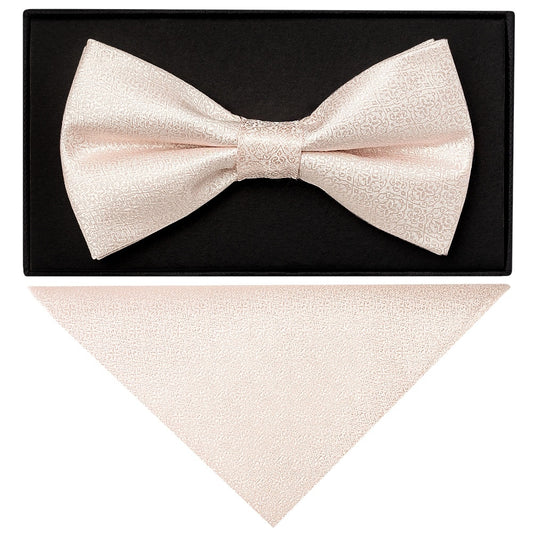 Blush Self Floral Textured Silk Mens Bow Tie And Pocket Square Set 1