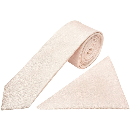 Blush Self Floral Textured Silk Skinny Boys Tie And Pocket Square Set 1