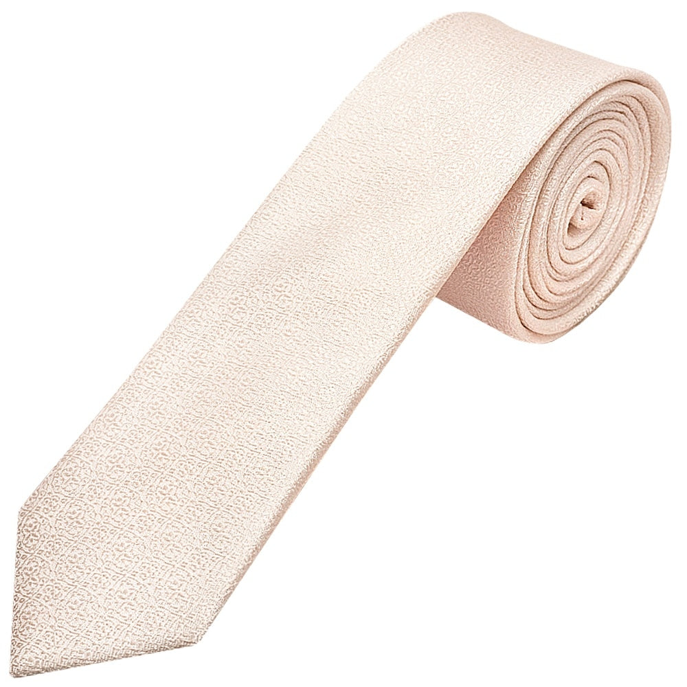 Blush Self Floral Textured Silk Skinny Boys Tie And Pocket Square Set 2