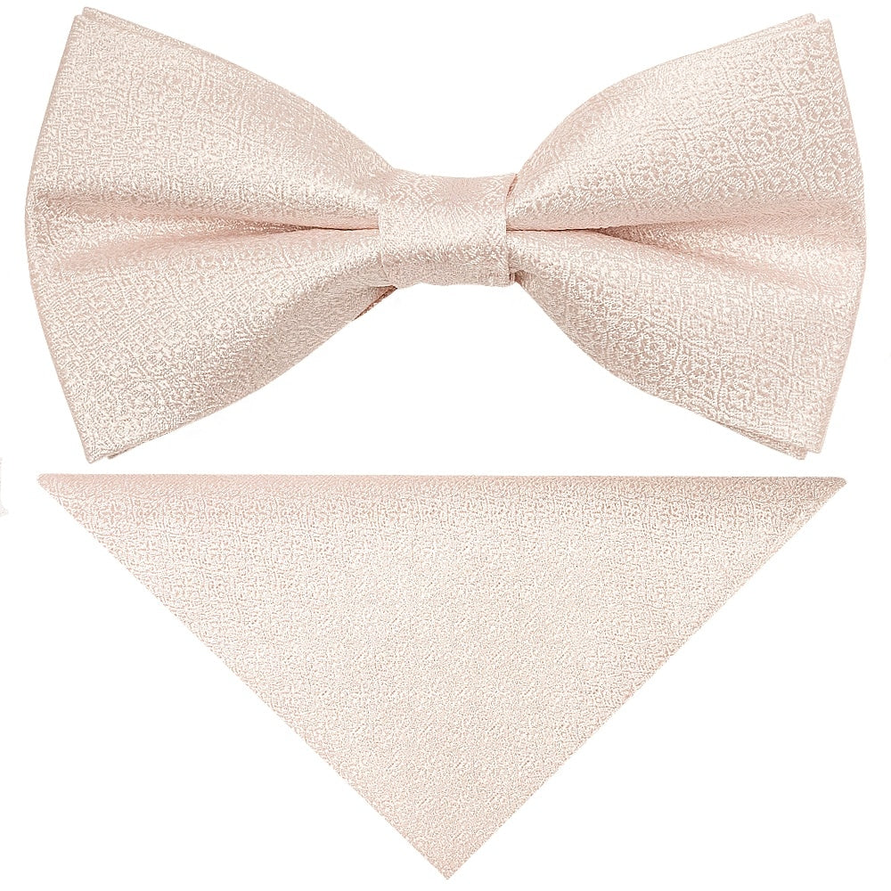 Pre Tied Blush Self Floral Textured Silk Boys Bow Tie And Pocket Square Set Age 4 7 1
