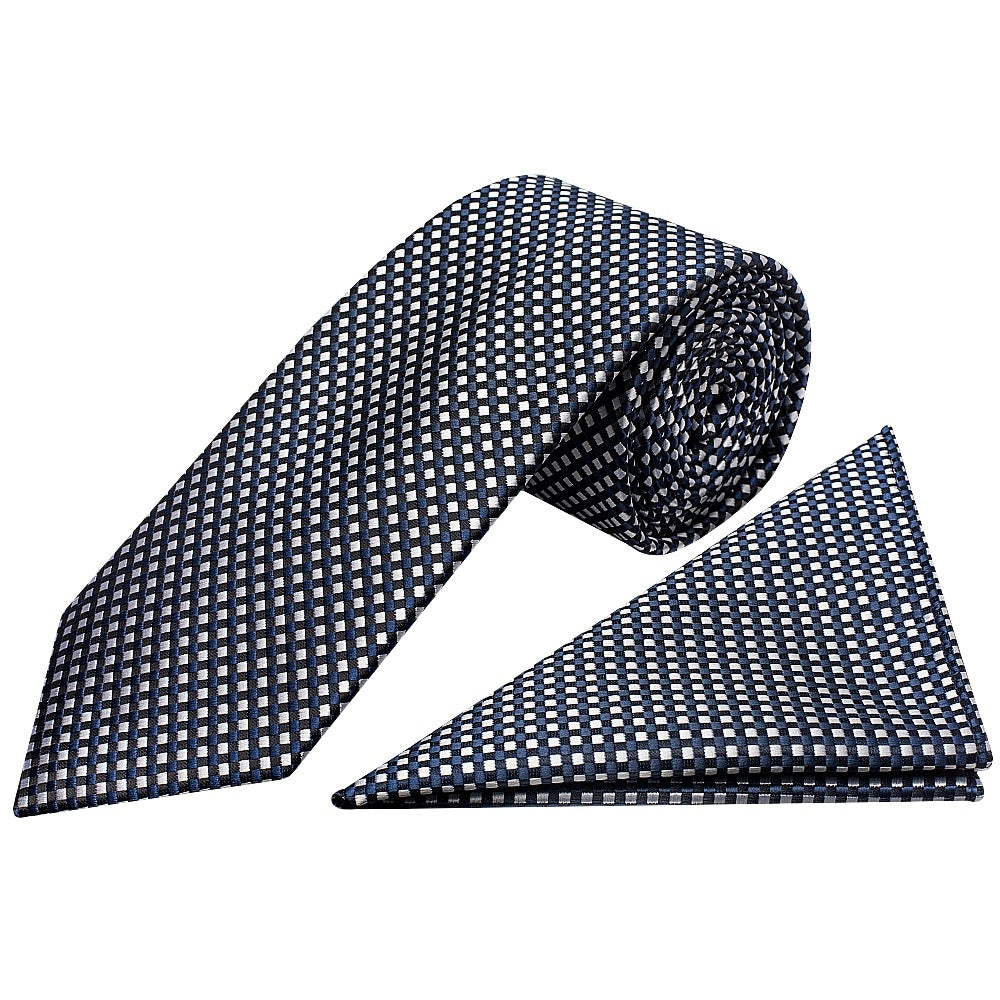 Navy Diamond Neat Classic Mens Tie And Pocket Square Set 1