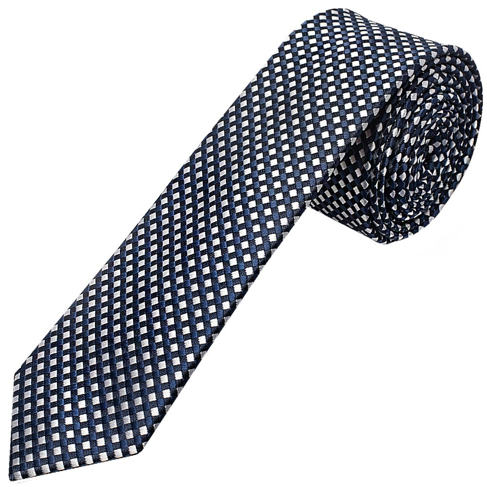 Navy Diamond Neat Skinny Boys Tie And Pocket Square Set 2