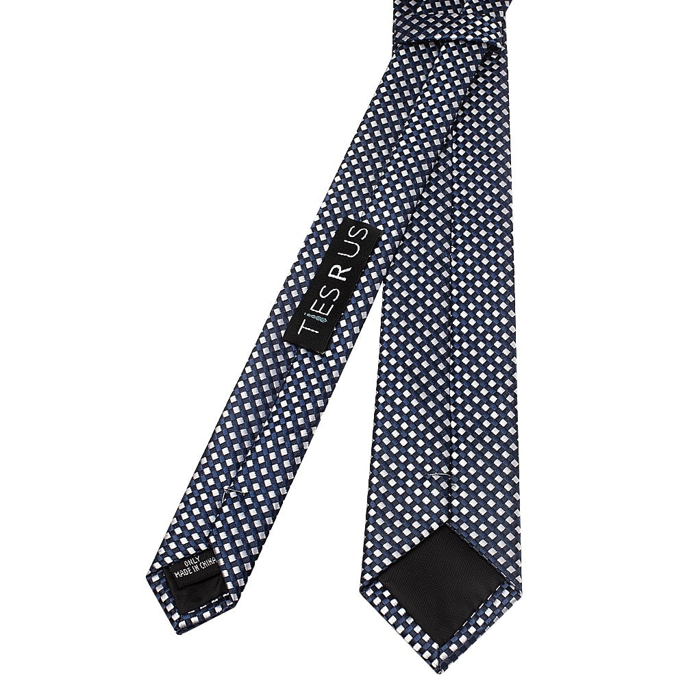 Navy Diamond Neat Skinny Boys Tie And Pocket Square Set 4