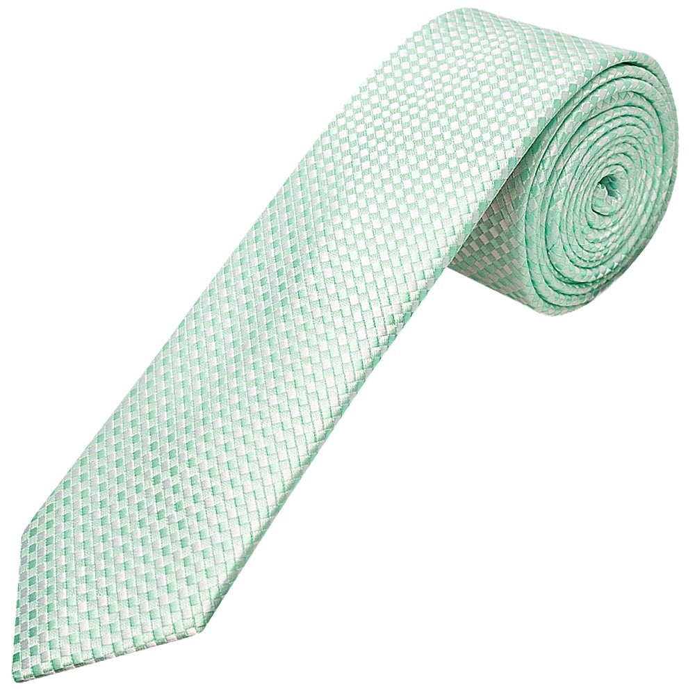 Mint Green Diamond Neat Skinny Boys Tie And Pocket Square Set 2