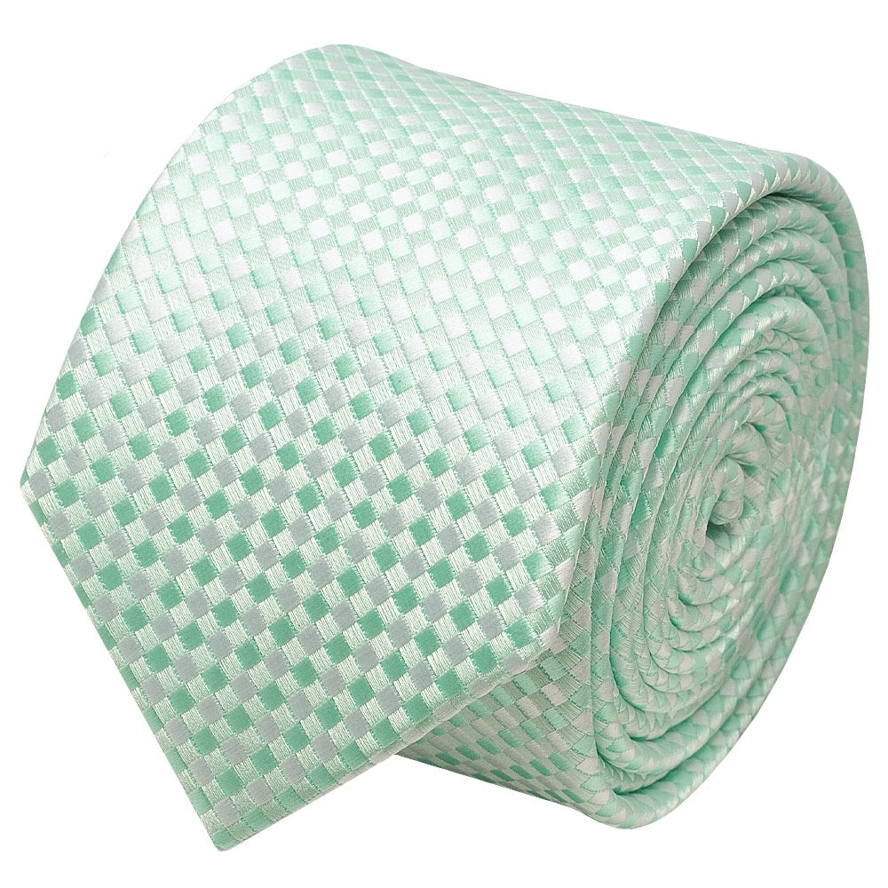Mint Green Diamond Neat Skinny Boys Tie And Pocket Square Set 3