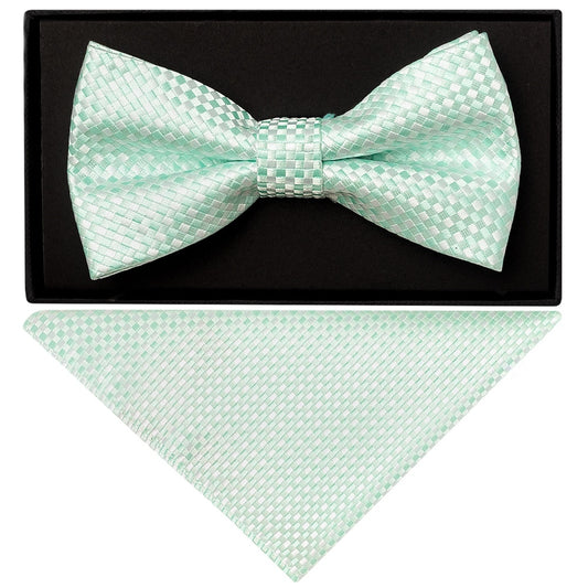 Mint Green Diamond Neat Mens Bow Tie And Pocket Square Set 1