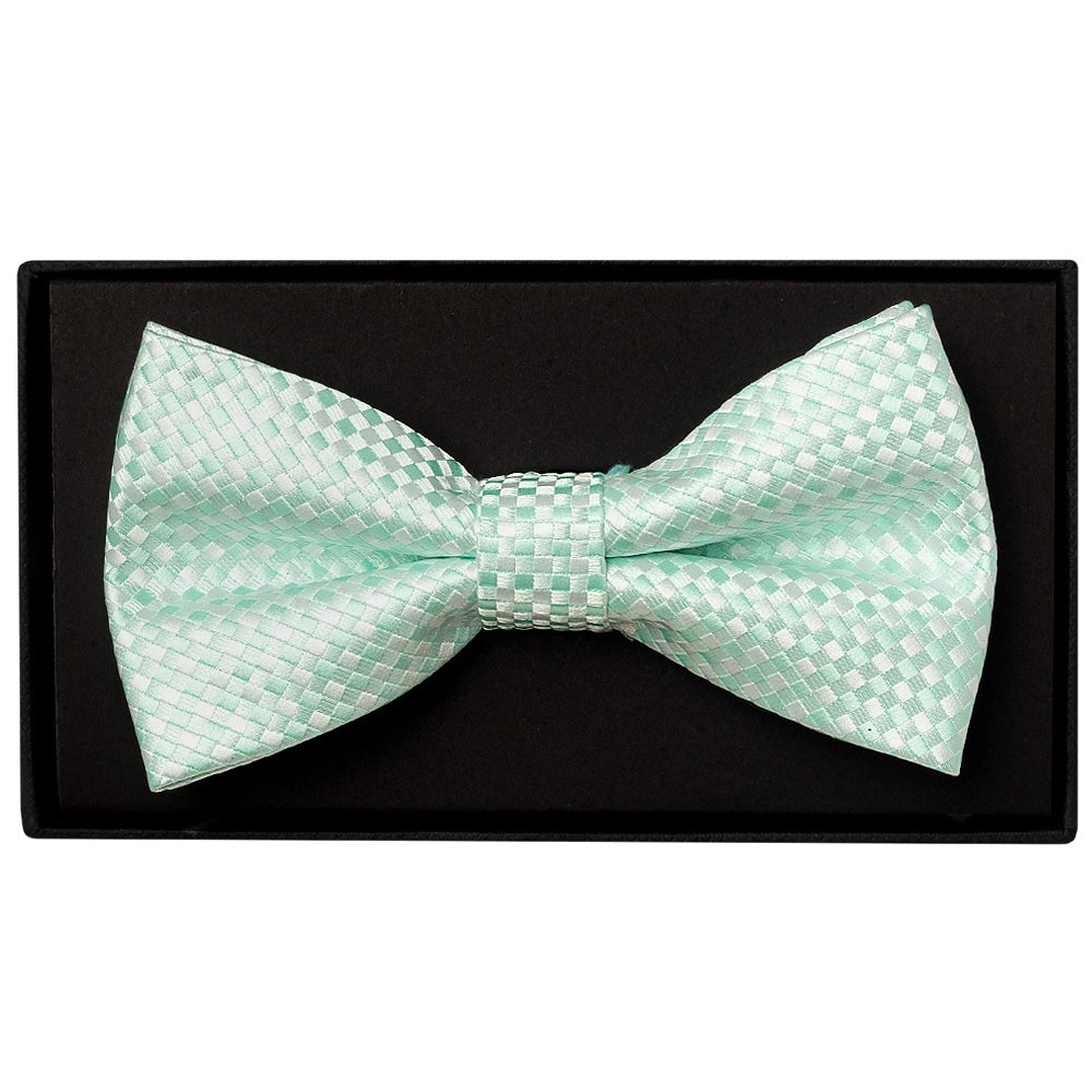 Mint Green Diamond Neat Mens Bow Tie And Pocket Square Set 2