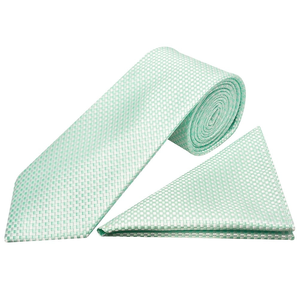 Mint Green Diamond Neat Classic Mens Tie And Pocket Square Set 1