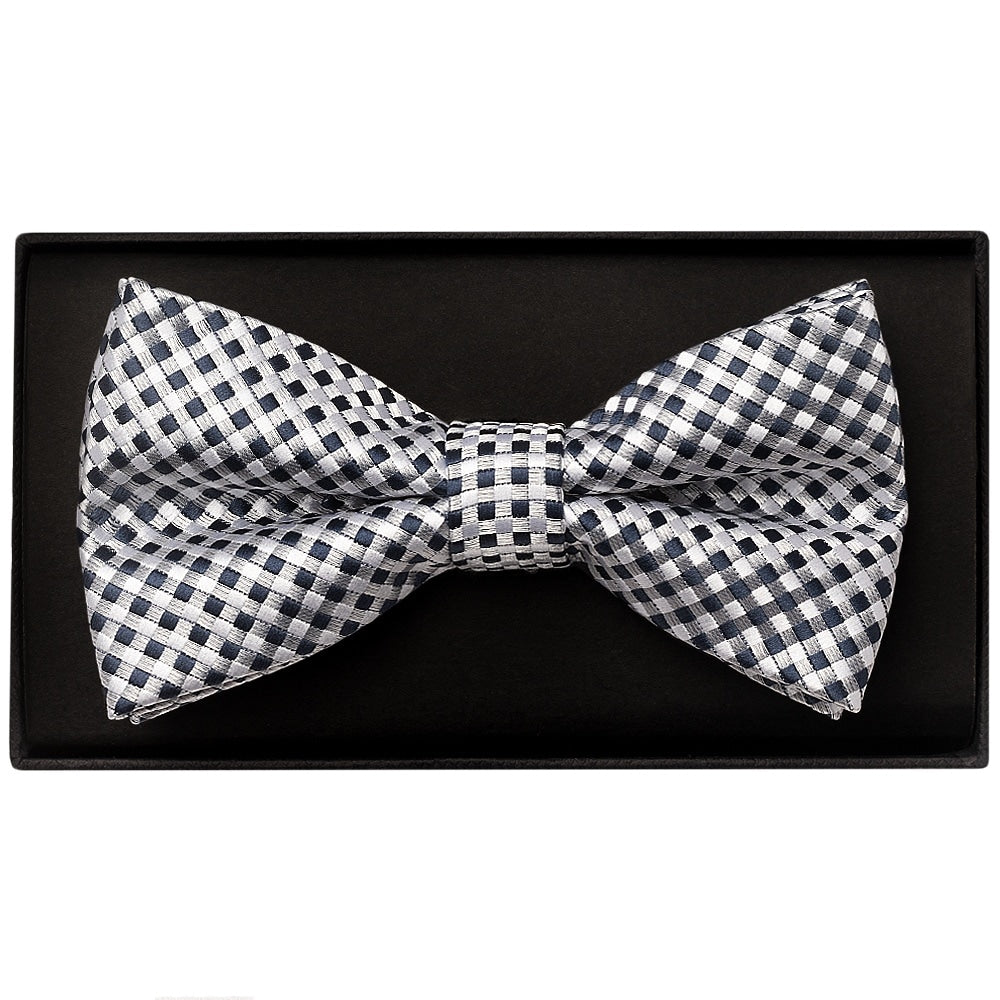 Silver Diamond Neat Mens Bow Tie and Pocket Square Set