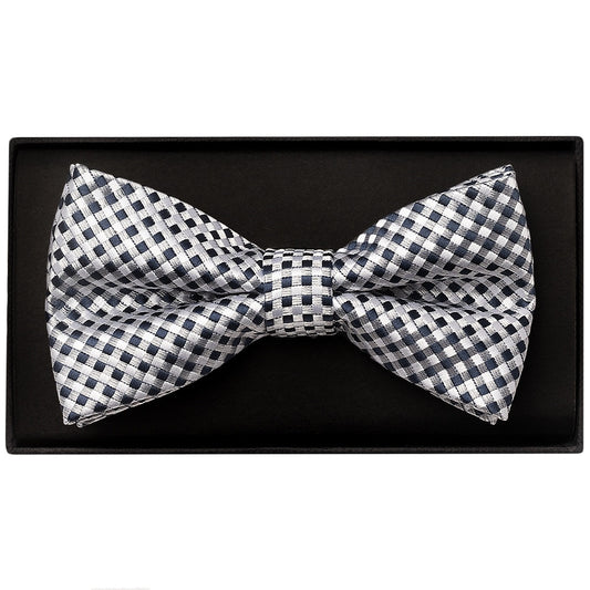 Silver Diamond Neat Mens Bow Tie and Pocket Square Set