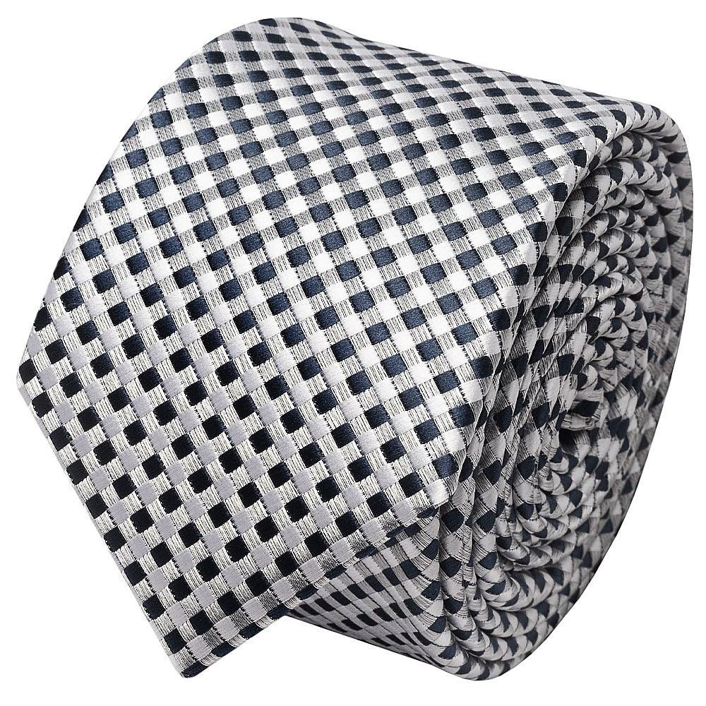 Silver Diamond Neat Skinny Mens Tie And Pocket Square Set 3