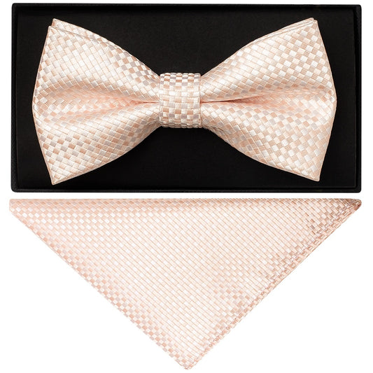 Blush Diamond Neat Mens Bow Tie And Pocket Square Set 1