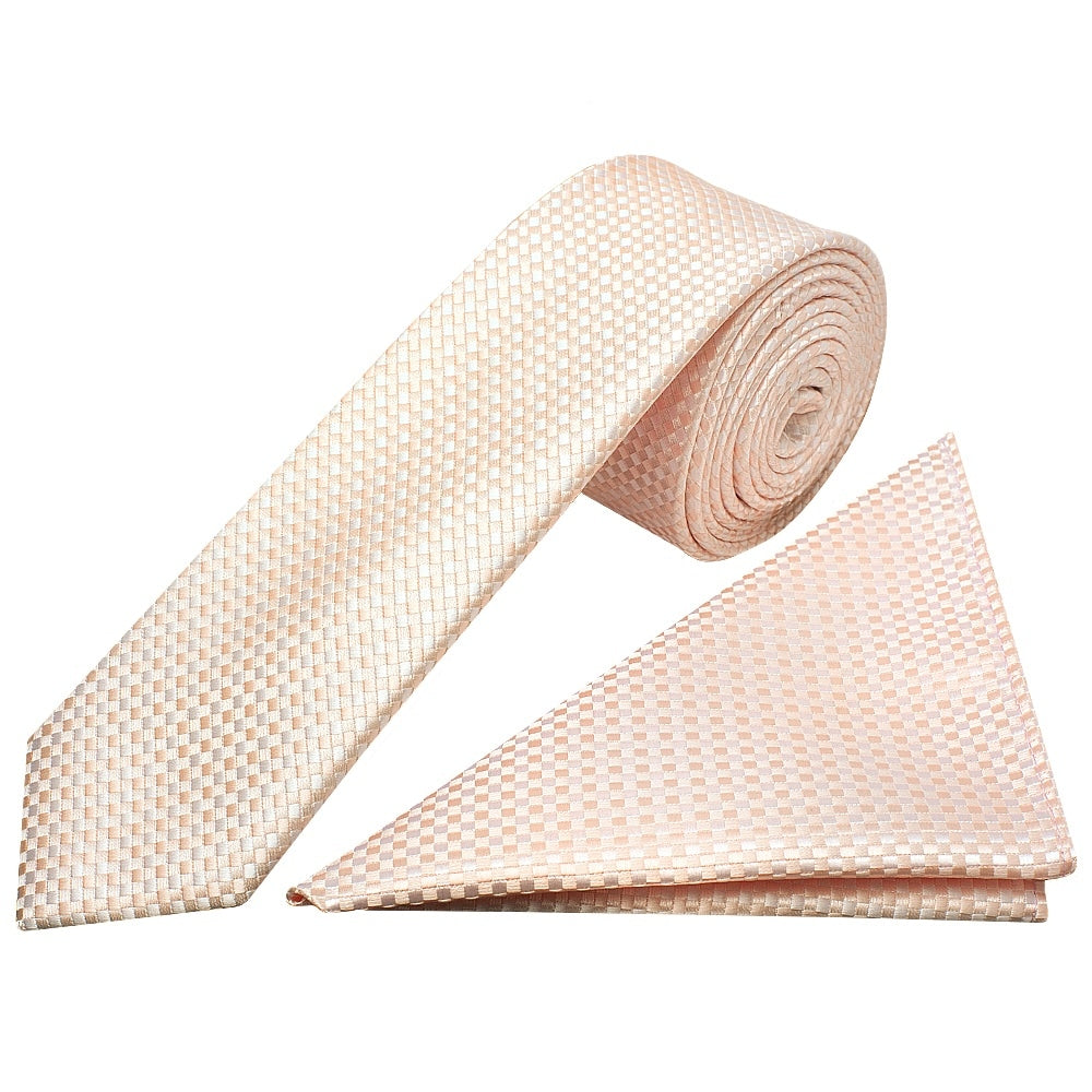 Blush Diamond Neat Skinny Mens Tie And Pocket Square Set 1