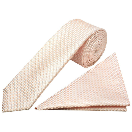Blush Diamond Neat Skinny Mens Tie And Pocket Square Set 1