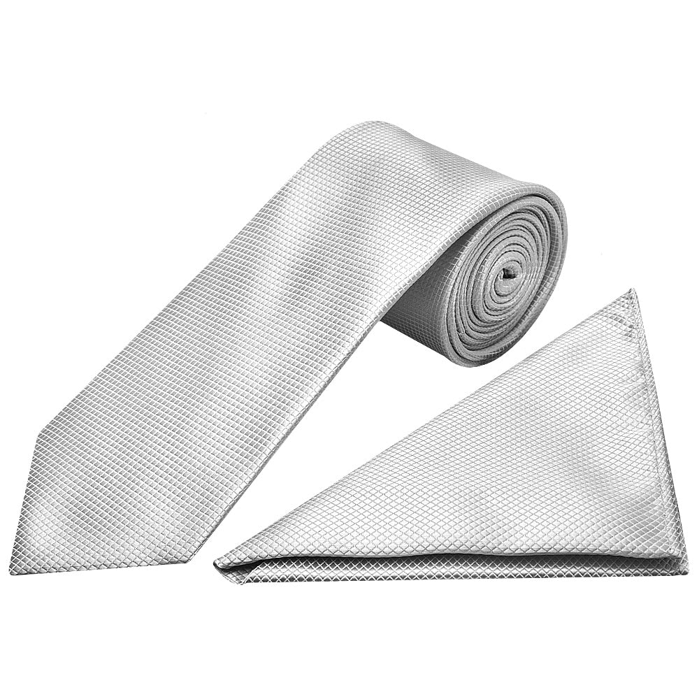 Silver Diamond Classic Mens Tie And Pocket Square Set 1