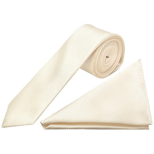 Ivory Diamond Skinny Mens Tie And Pocket Square Set 1