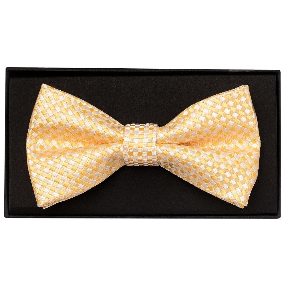 Gold Diamond Neat Mens Bow Tie And Pocket Square Set 2