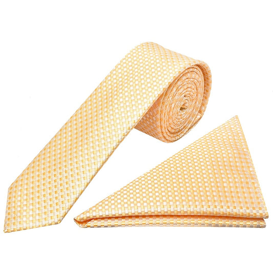 Gold Diamond Neat Skinny Mens Tie And Pocket Square Set 1