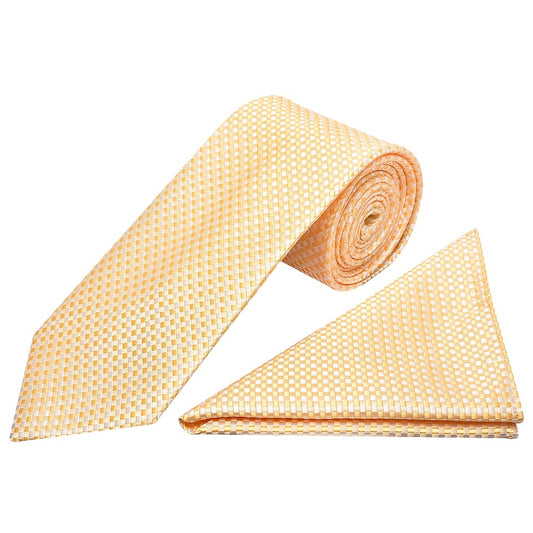 Gold Diamond Neat Classic Mens Tie And Pocket Square Set 1