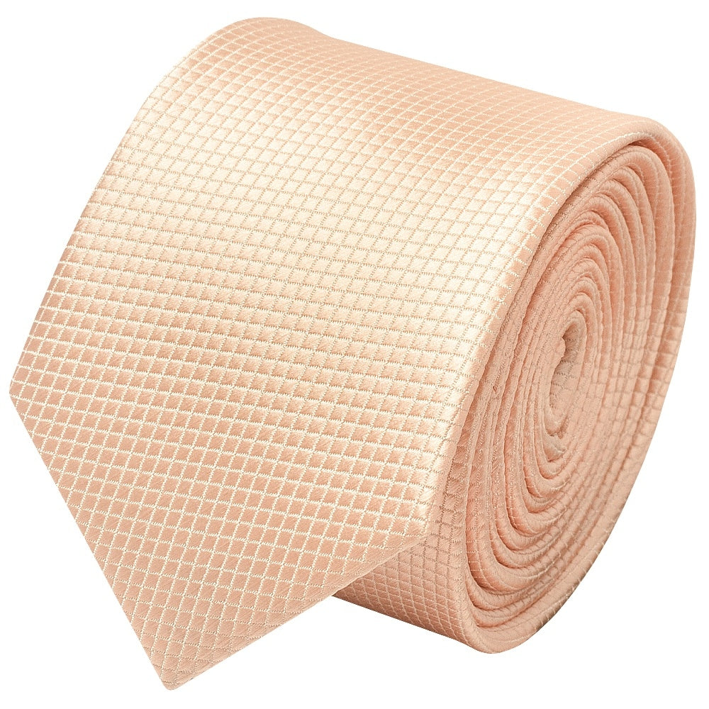Light Peach Diamond Skinny Mens Tie And Pocket Square Set 3