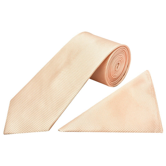 Light Peach Diamond Classic Mens Tie And Pocket Square Set 1