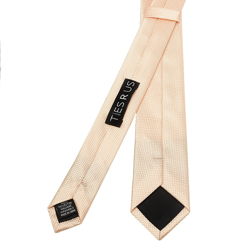Light Peach Diamond Skinny Boys Tie And Pocket Square Set 4